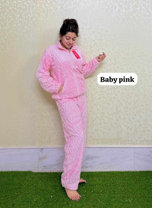 Women Winter Fleece Co-Ord Set – Warm Jacket & Pajama Combo