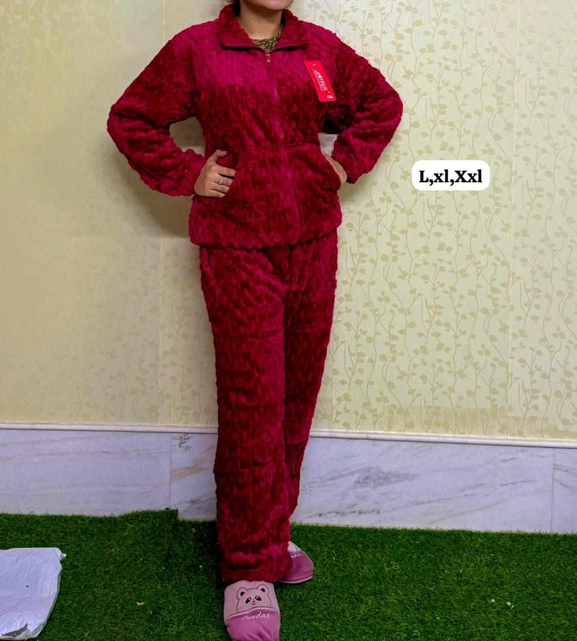 Women Winter Fleece Co-Ord Set – Warm Jacket & Pajama Combo